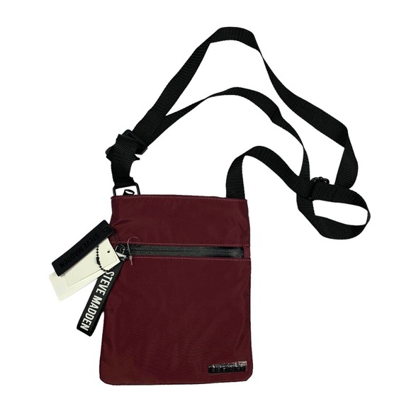 Steve Madden Other - Steve Madden Mens Zip Top Adjustable Strap Crossbody Bag Burgundy OS
